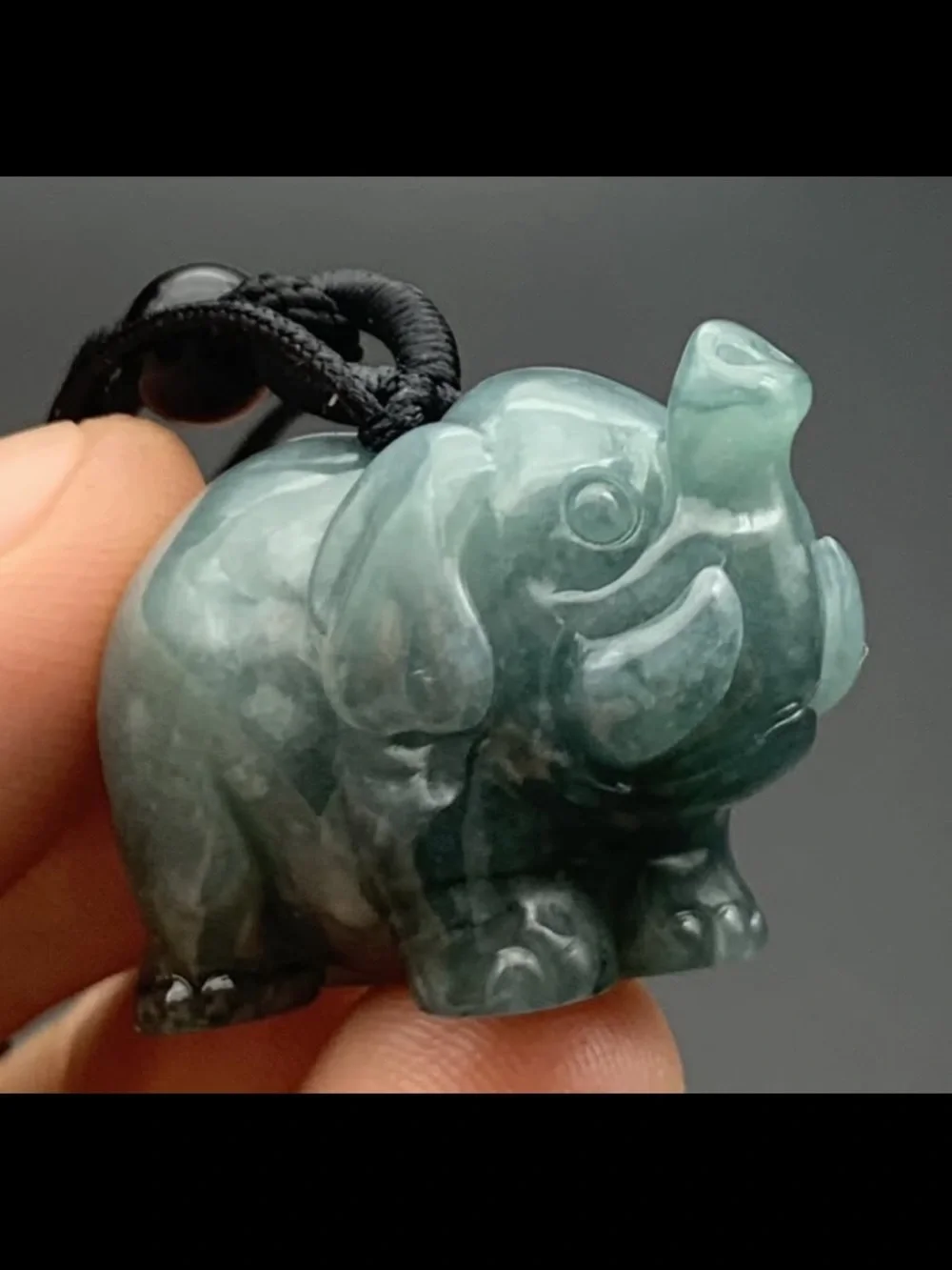 Certificate Jadeite Jade Grade A Luck Green Elephant chunk up pendant